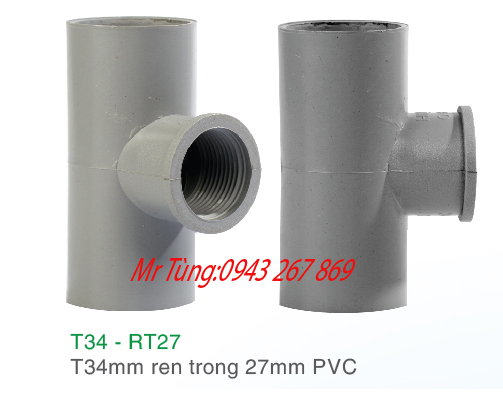 Tê 34mm ren trong 27mm PVC,Bảo Bình T34-RT27