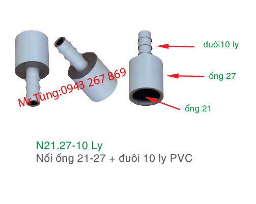 Nối ống 21mm-27mm đuôi 10ly PVC,Bảo Bình N21-27-10ly