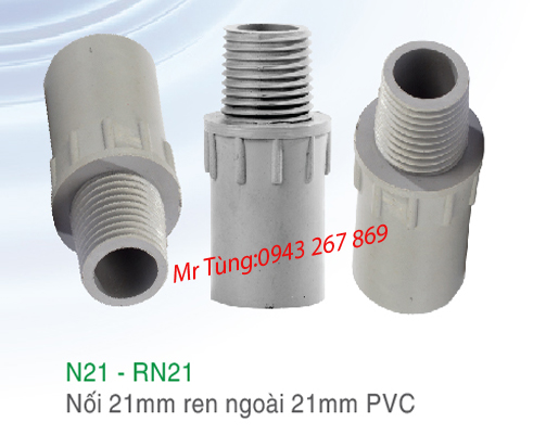 Nối 21mm ren ngoài 21mm PVC,Bảo Bình N21-RN21