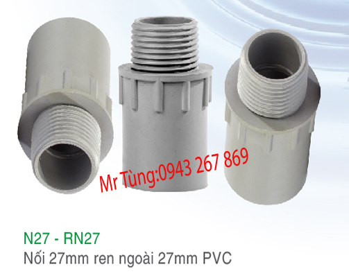 Nối 27mm ren ngoài 27mm PVC,Bảo Bình N27-RN27