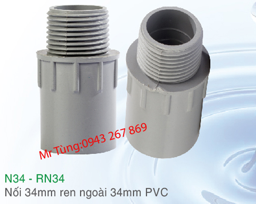 Nối 34mm ren ngoài 34mm PVC,Bảo Bình N34-RN34