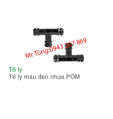 Tê 6ly màu đen nhựa POM, Bảo Bình T6ly