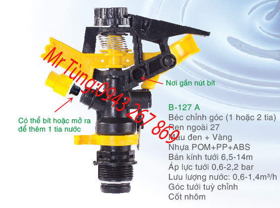 Béc phun cánh đập chỉnh góc 2 tia BB-127A Bảo Bình