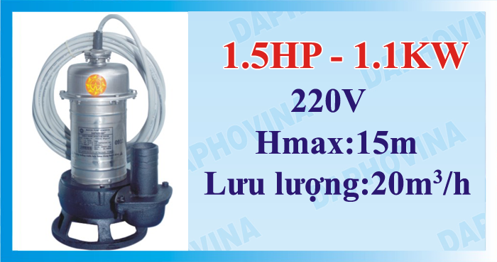 Bơm chìm hố móng, nước thải DAPHOVINA 1.5HP 1FA